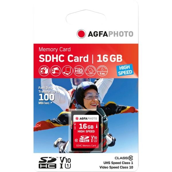 AgfaPhoto SDHC Card 16GB High Speed Class 10 UHS I U1 V10 (10426R)