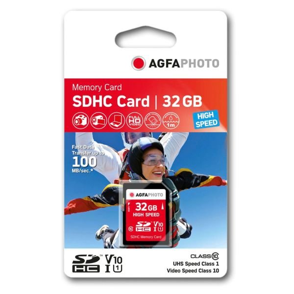 AgfaPhoto SDHC Card 32GB High Speed Class 10 UHS I U1 V10 (10427)