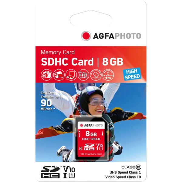 AgfaPhoto SDHC Card 8GB High Speed Class 10 UHS I U1 V10 (10425)