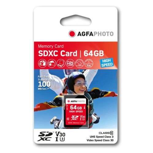 AgfaPhoto SDXC Card 64GB High Speed Class 10 UHS I U1 V30 (10428)