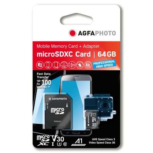 AgfaPhoto MicroSDXC UHS I   64GB Prof. High Speed U3 V30 A1 (10616)