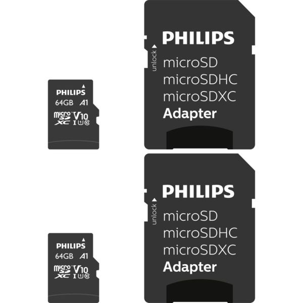 Philips MicroSDXC 2-Pack    64GB Class 10 UHS-I U1 incl. Adapter (FM64MP45D/00)