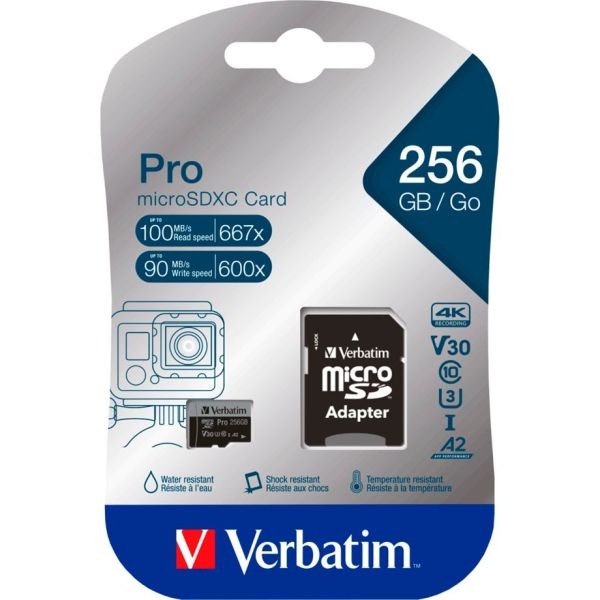 Verbatim microSDXC Pro     256GB Class 10 UHS-I incl Adapter (47045)
