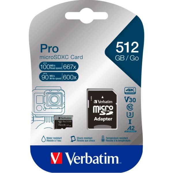 Verbatim microSDXC Pro     512GB Class 10 UHS-I incl Adapter (47046)