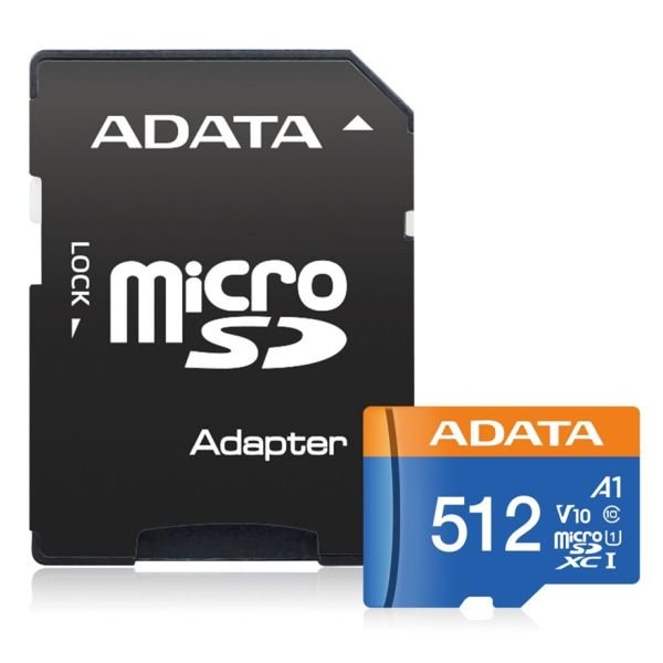ADATA CARD MICROSDHC       512GB UHS-I CL10 100/20 MB/s W/1 Adap. (AUSDX512GUICL10A1-RA1)