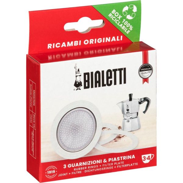 Bialetti Ricambi 3 Ersatz- dichtungen +1 Filter 3-4 Tassen (0800033)