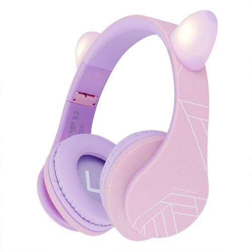 PowerLocus P2 Kids Headphones purple/pink with Ears (pwl-p2kidscat-pu)