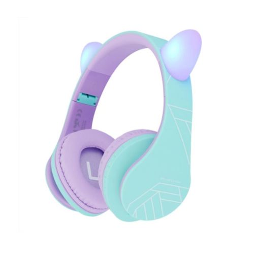 PowerLocus P2 Kids Headphones purple/turquoise with Ears (pwl-p2kidscat-te)