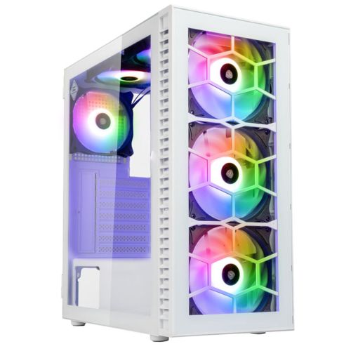 Kolink Observatory HF Glass ARGB Midi Tower Case - White (with 6 ARGB fans - 3x140mm & 3x120mm ) (PGW-CH-KOL-111)