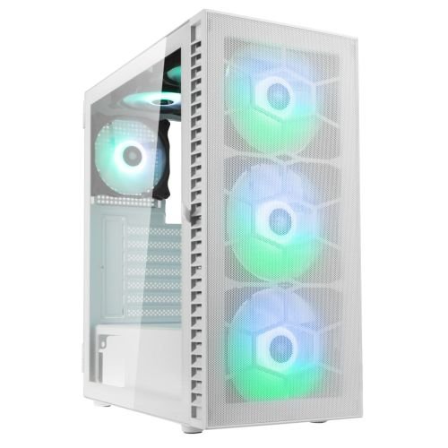 Kolink Observatory HF Mesh ARGB Midi Tower Case - White (with 6 ARGB fans - 3x140mm & 3x120mm ) (PGW-CH-KOL-112)