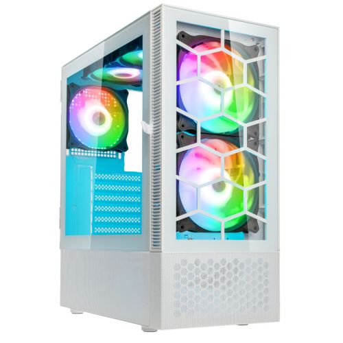 Kolink Observatory MX Glass ARGB Midi Tower Case - White (with 5 ARGB fans - 2x140mm & 3x120mm) (PGW-CH-KOL-115)