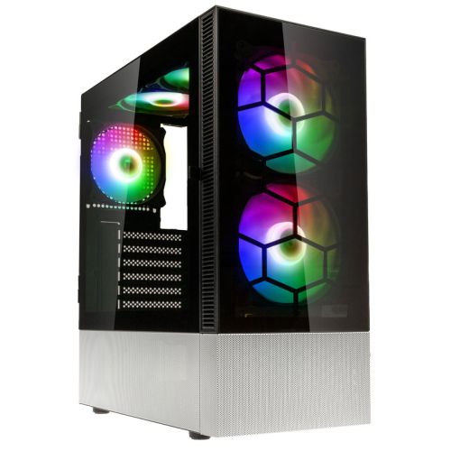 Kolink Observatory MX Glass ARGB Midi Tower Case – Black/White (with 5 ARGB fans - 2x140mm & 3x120mm (PGW-CH-KOL-114)