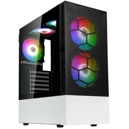 Kolink Observatory MX Mesh ARGB Midi Tower Case – Black/White (with 5 ARGB fans - 2x140mm & 3x120mm) (PGW-CH-KOL-117)