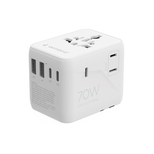 Gembird TPA-2A3C70-01-W Universal travel power adapter, 70 W, white (TPA-2A3C70-01-W)