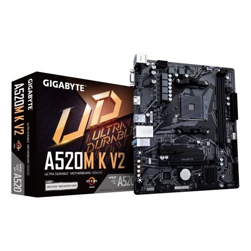 GIGABYTE A520M K V2 Motherboard - Supports AMD Ryzen 5000 Series AM4 CPUs, up to 5100MHz DDR4 (OC), PCIe Gen3 x4 M.2, GbE LAN, USB 3.2 Gen 1 (A520M K V2)