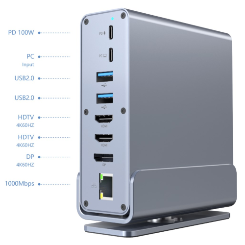 Gembird A-CF-COMBO15-01 USB Type-CF 15-in-1 multi-port adapter (USB hub AF-ports v.2x2 + v.3x3, Type-CF + HDMIx2 + DisplayPort + PD + card reader + GigaLAN + 3.5 mm audio), grey (A-CF-COMBO15-01)