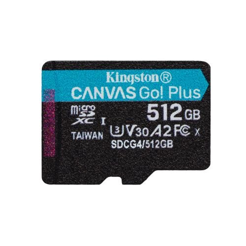 Kingston Technology 512GB microSDXC Canvas Go Plus Gen4 200R A2 U3 Single Pack w/o ADP (SDCG4/512GBSP)
