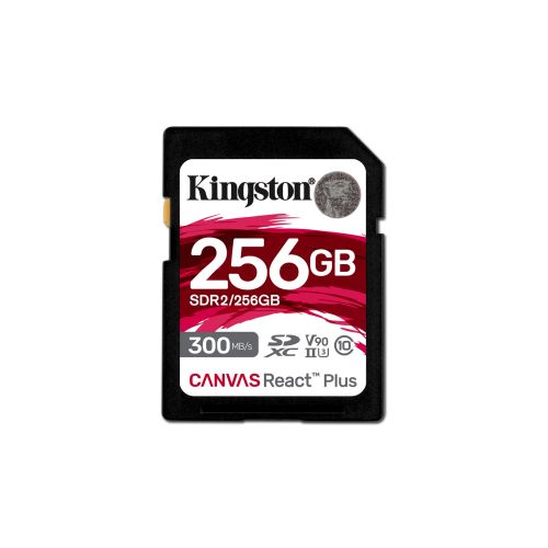 Kingston Technology 256GB Canvas React Plus SDXC UHS-II 300R/260W U3 V90 for Full HD/4K/8K (SDR2/256GB)