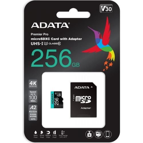ADATA Premier Pro 256 GB microSDXC Class 10, UHS-I U3, V30, A2 (AUSDX256GUI3V30SA2-RA1)
