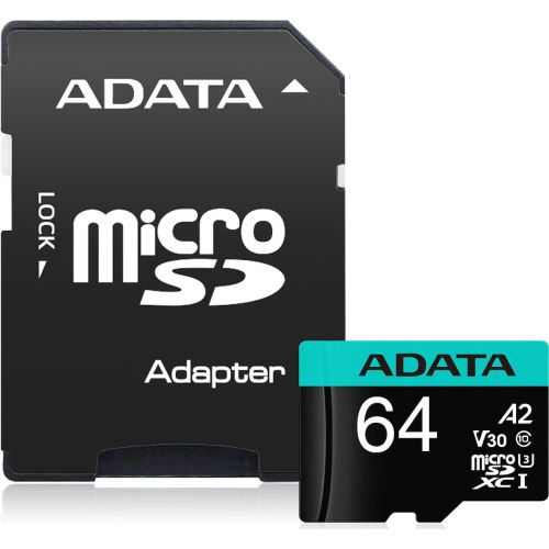 ADATA Premier Pro 64 GB microSDXC Class 10, UHS-I U3, V30, A2  (AUSDX64GUI3V30SA2-RA1)