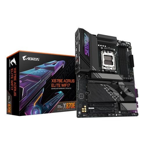 GIGABYTE X870E AORUS ELITE WIFI7 Motherboard - Supports AMD Ryzen 9000 CPUs, 16+2+2 Phases Digital VRM, up to 8000Hz DDR5 (OC), 3xPCIe 5.0 + 1xPCIe 4.0, Wi-Fi 7, 2.5GbE LAN, USB 4 (X870E AORUS ELITE WIFI7)