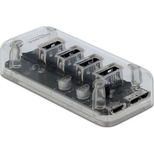 DeLOCK Externer USB 3.0 Hub with 4 Ports transparent  (64087)