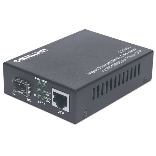 Intellinet Gigabit Ethernet to SFP Media Converter, 10/100/1000Base-Tx to SFP slot, empty (Euro 2-pin plug) (510493)