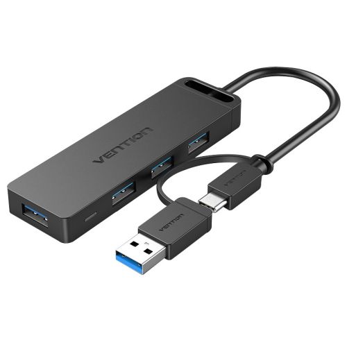 Vention 4-Port USB 3.0 Hub with USB-C & USB 3.0 2-in-1 Interface and Power Supply 0.15M ABS Type (CHTBB)