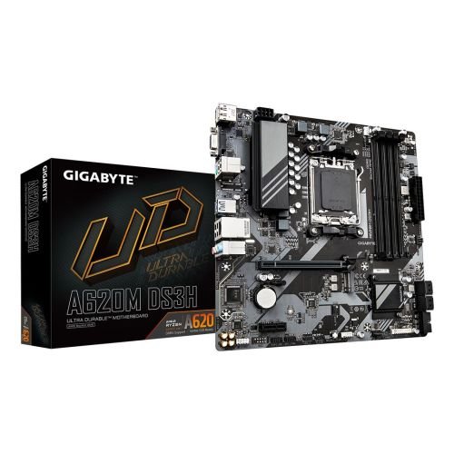 GIGABYTE A620M DS3H Motherboard - Supports AMD Ryzen 8000 CPUs, 5+2+2 Phases Digital VRM, up to 7600MHz DDR5 (OC), 1xPCIe 4.0 M.2, GbE LAN, USB 3.2 Gen 1 (A620M DS3H)