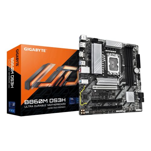 GIGABYTE B860M DS3H Motherboard - Intel Core Ultra Series CPUs, 5+1+2+1 Phases VRM, up to 9066MHz DDR5, 1xPCIe 5.0 + 1xPCIe 4.0 M.2, 2.5GbE LAN, USB 3.2 Gen 2 (B860M DS3H)