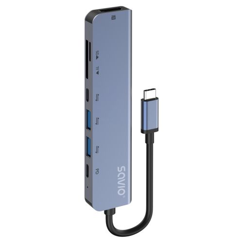 Savio AK-82 interface hub USB Type-C 5000 Mbit/s Black (AK-82)