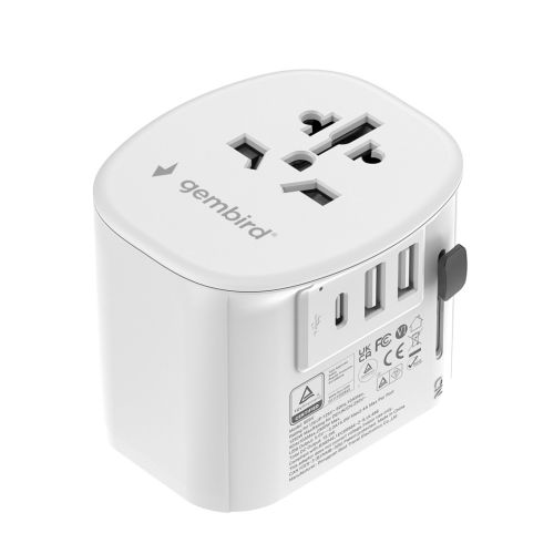 Gembird TPA-EU2A1C15-01-W Grounded universal travel power adapter, 15 W, white (TPA-EU2A1C15-01-W)