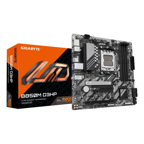 GIGABYTE B850M D3HP Motherboard - AMD Ryzen 9000 Series CPUs, 5+2+2 Phases Digital VRM, up to 8200MHz DDR5 (OC), 1xPCIe 5.0 + 1xPCIe 4.0 M.2, GbE LAN, USB 3.2 Gen 2 (B850M D3HP)