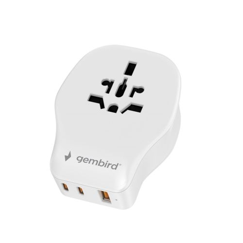 Gembird TPA-1A2C20-02-W Universal travel power adapter, 20 W, white (TPA-1A2C20-02-W)