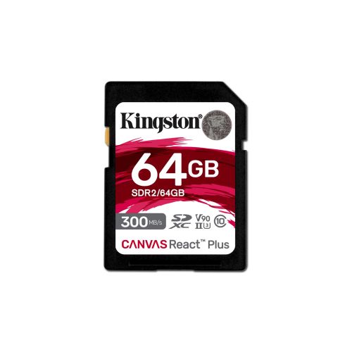 Kingston Technology 64GB Canvas React Plus SDXC UHS-II 300R/260W U3 V90 for Full HD/4K/8K (SDR2/64GB)