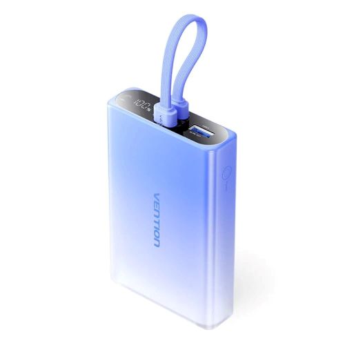 Vention 10000mAh power bank with LED display, USB-C + Lightning + USB-A, 22.5W (blue) (FHZL0)