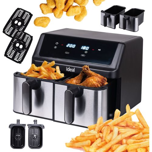 IDEAL Fat-free fryer, double horizontal 9L, 8 functions - including food drying (IK1500 dualcrisp)