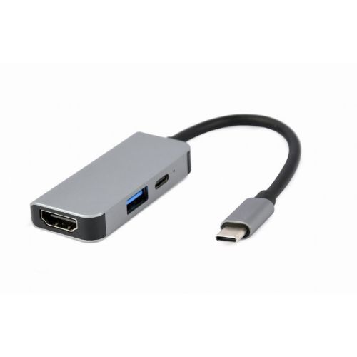 Gembird A-CM-COMBO3-02 USB Type-C 3-in-1 multi-port adapter (USB port + HDMI + PD), silver (A-CM-COMBO3-02)