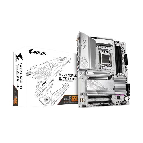 Gigabyte B650 AORUS ELITE AX ICE - Supports AMD Ryzen 8000 CPUs, 12+2+2 Phases Digital VRM, up to 8000MHz DDR5 (OC), 1xPCIe 5.0 + 2xPCIe 4.0 M.2, Wi-Fi 6E, 2.5GbE LAN, USB 3.2 Gen 2 (B650 AORUS ELITE AX ICE)
