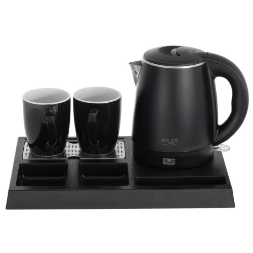Adler AD 1387 Hotel kettle stainless steel 1 L + tray with cups black (AD 1387)