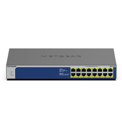 Netgear GS516PP Unmanaged Gigabit Ethernet (10/100/1000) Power over Ethernet (PoE) Blue, Grey (GS516PP-100EUS)