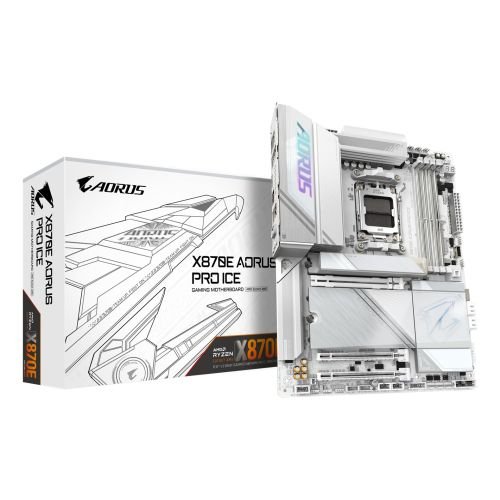 GIGABYTE X870E AORUS PRO ICE Motherboard - Supports AMD Ryzen 9000 CPUs, 16+2+2 Phases Digital VRM, up to 8000MHz DDR5 (OC), 3xPCIe 5.0 + 1xPCIe 4.0, Wi-Fi 7, 2.5GbE LAN, USB 4 (X870E AORUS PRO ICE)