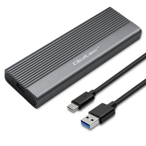 Qoltec 52267 Enclosure | SSD M.2 drive | SATA | NGFF| USB-C | Super speed | 2TB | Grey (52267)