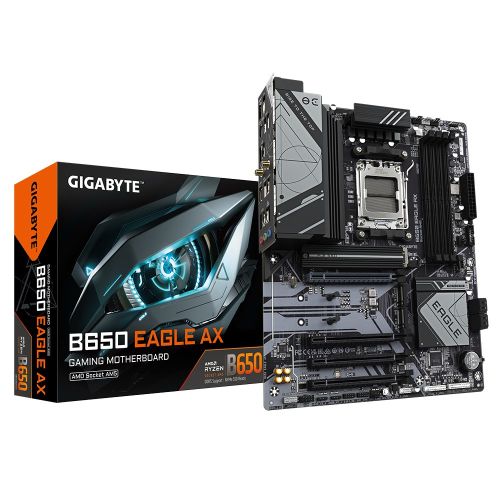 Gigabyte B650 EAGLE AX - Supports AMD Ryzen 7000 CPUs, 12+2+2 Phases Digital VRM, up to 7600MHz DDR5 (OC), 1xPCIe 5.0 + 2xPCIe 4.0 M.2, Wi-Fi 6E 802.11ax, GbE LAN, USB 3.2 Gen2 (B650 EAGLE AX)