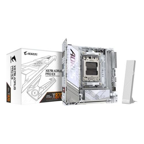 GIGABYTE X870I AORUS PRO ICE Motherboard - Supports AMD Ryzen 9000 Series CPUs, 8+2+1 phases VRM, up to 8400MHz DDR5 (OC), 1xPCIe 5.0 M.2 + 1xPCIe 4.0 M.2, WI-FI 7, 2,5GbE LAN, USB 4 (X870I AORUS PRO ICE)
