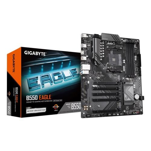GIGABYTE B550 EAGLE Motherboard - AMD Ryzen 5000 G-Series CPUs, 10+3+1 Phases VRM, up to 3200MHz DDR4, 1xPCIe 4.0 + 1xPCIe 3.0 M.2, 1GbE LAN, USB 3.2 Gen 2 (B550 EAGLE)