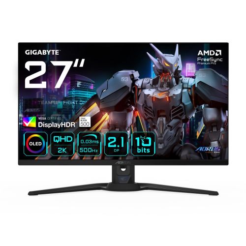 GIGABYTE AORUS FO27Q5P OLED QHD Gaming Monitor - 2560 x 1440, 500Hz, 0.03ms, KVM, 300 cd/m², FreeSync Premium Pro, DisplayHDR True Black 500, DisplayPort 2.1 (FO27Q5P)