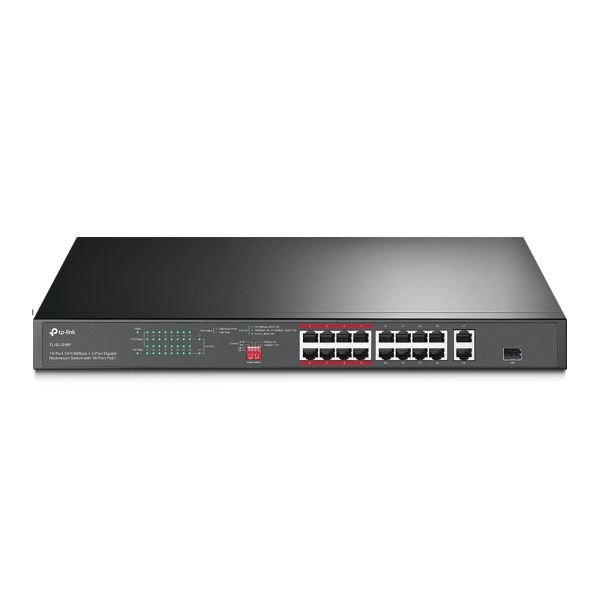 TP-LINK 16-Port 10/100 Mbps + 2-Port Gigabit Rackmount PoE Switch with 16-Port PoE+ v3 (TL-SL1218P) TP-LINK 16-Port 10/100 Mbps + 2-Port Gigabit Rackmount PoE Switch with 16-Port PoE+ v3 (TL-SL1218P)