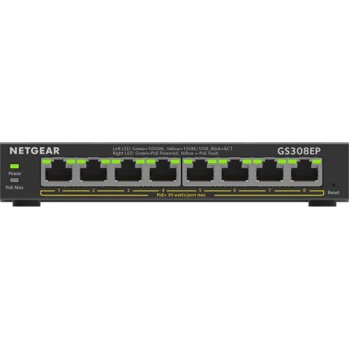 NETGEAR 8-Port Gigabit Ethernet PoE+ Plus Switch (GS308EP) Managed L2/L3 Gigabit Ethernet (10/100/1000) Power over Ethernet (PoE) Black (GS308EP-100PES)