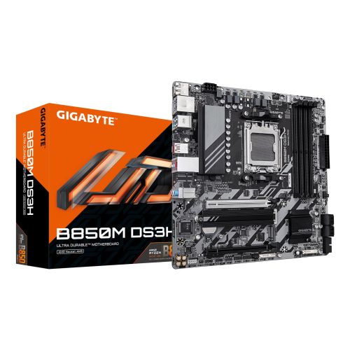 GIGABYTE B850M DS3H Motherboard - AMD Ryzen 9000 Series CPUs, 16+2+2 Phases Digital VRM, up to 8200MHz DDR5 (OC), 1xPCIe 5.0 + 1xPCIe 4.0 M.2, 2.5 LAN, USB 3.2 Gen 2 (B850M DS3H)